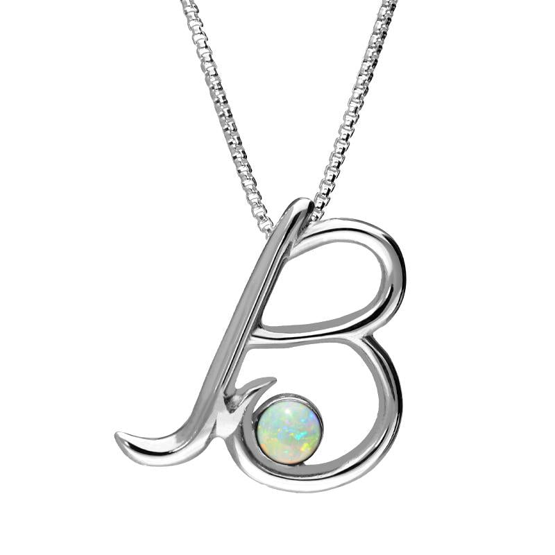 Sterling Silver Opal Love Letters Initial B Necklace