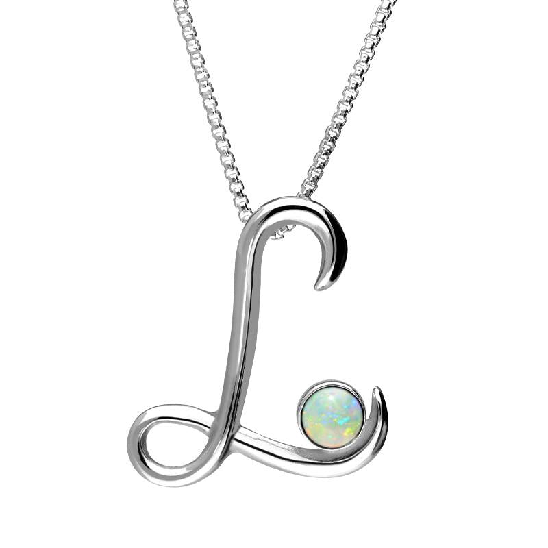 Sterling Silver Opal Love Letters Initial L Necklace