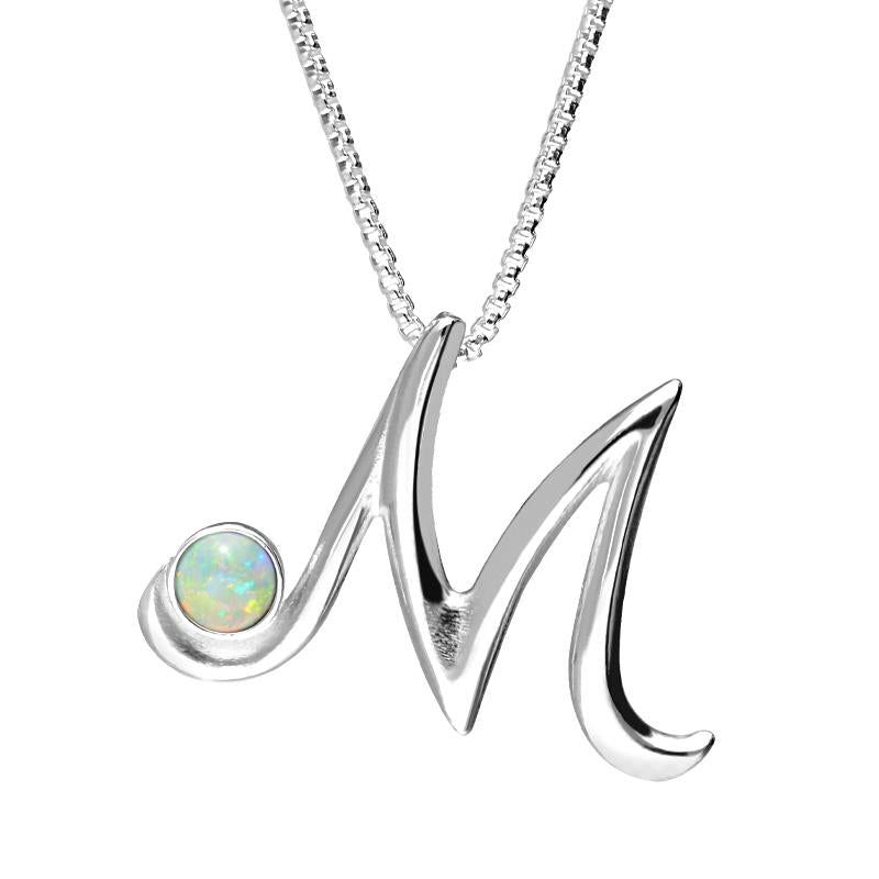 Sterling Silver Opal Love Letters Initial M Necklace