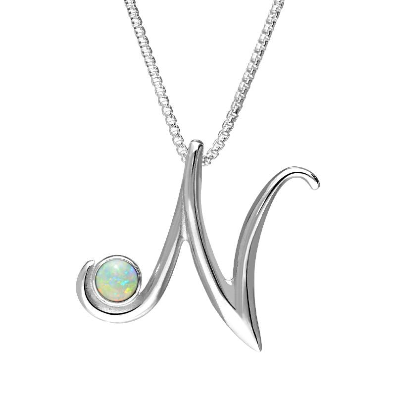 Sterling Silver Opal Love Letters Initial N Necklace