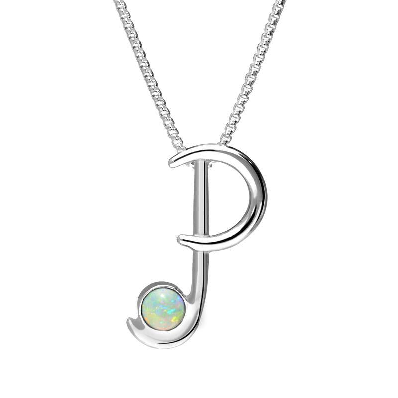 Sterling Silver Opal Love Letters Initial P Necklace
