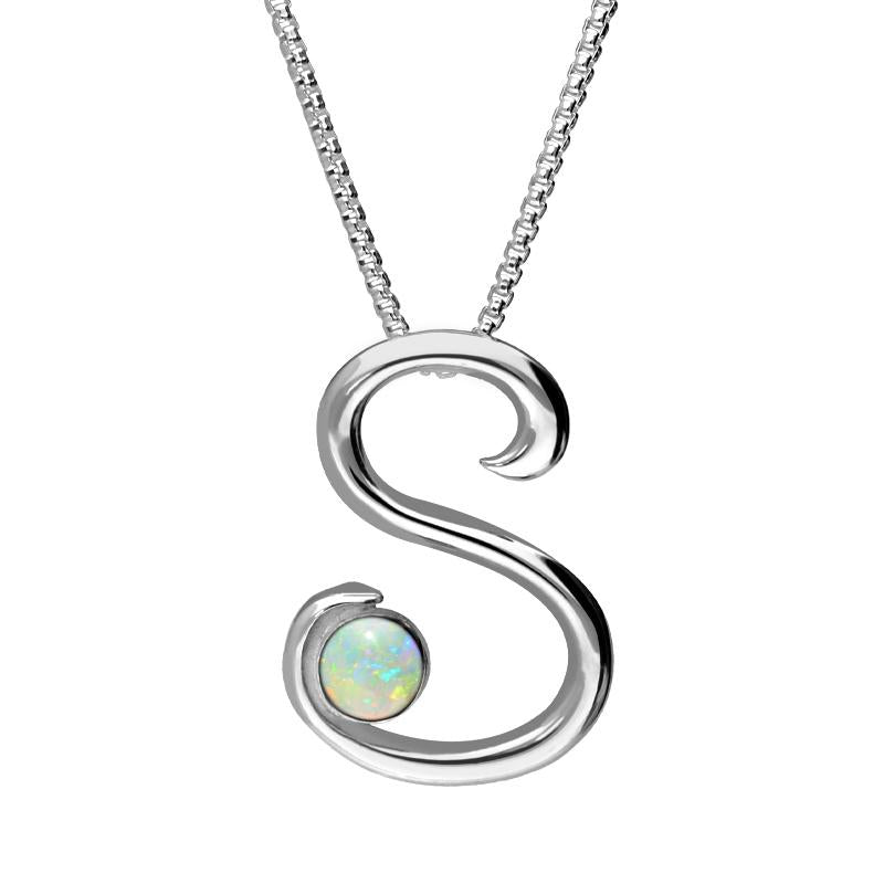 Sterling Silver Opal Love Letters Initial S Necklace