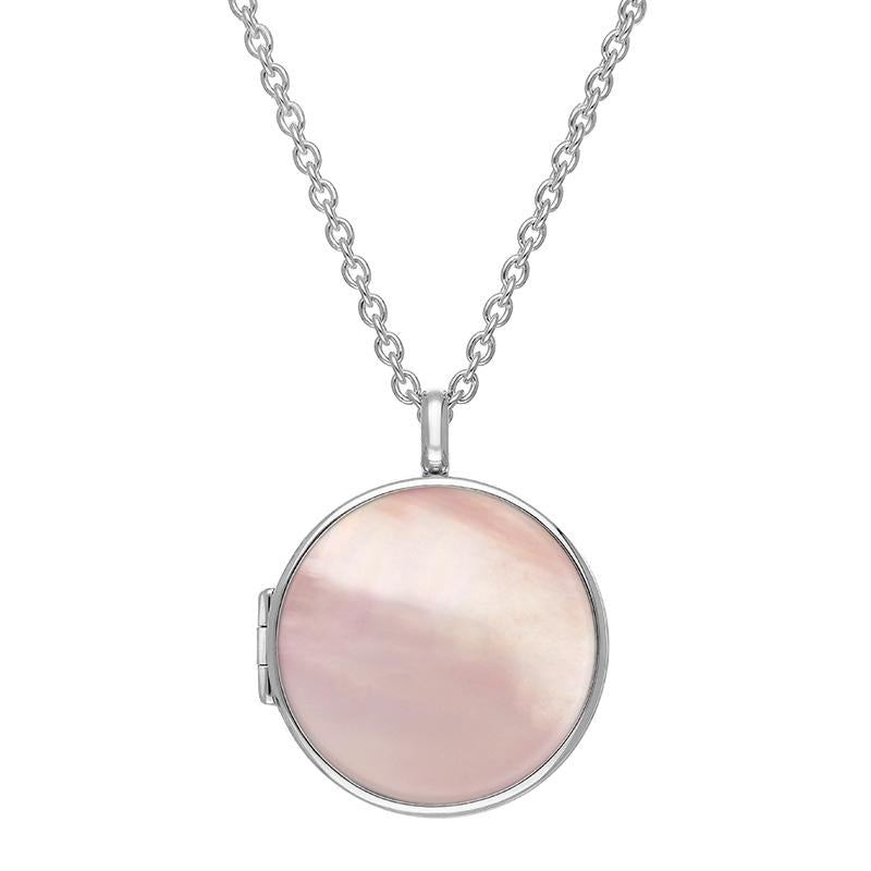 Sterling Silver Pink Mother of Pearl Large Round Locket