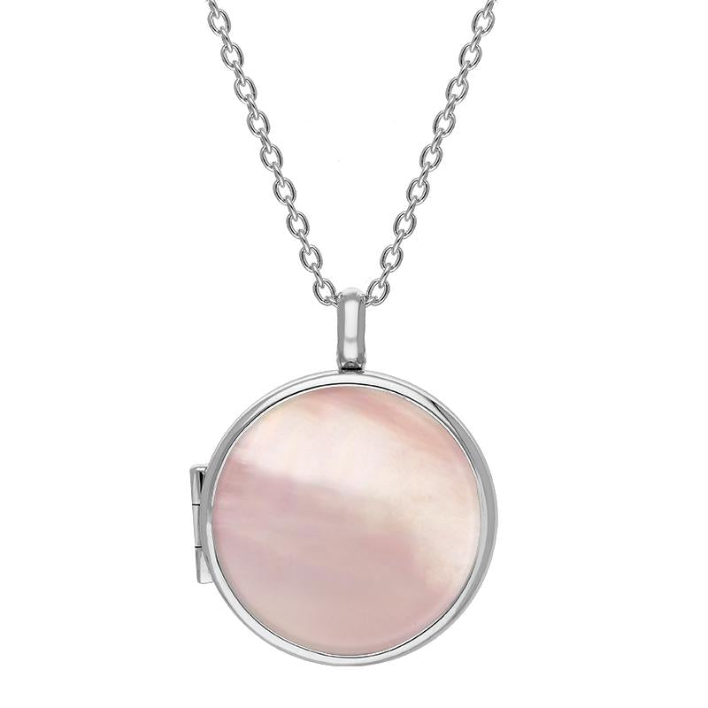 Sterling Silver Pink Mother of Pearl Medium Round Locket