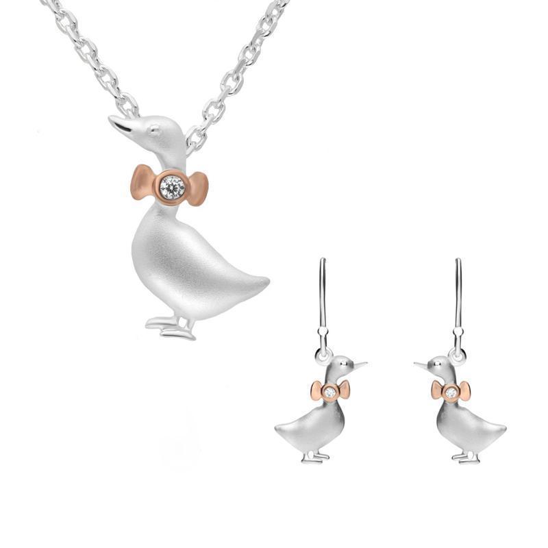 Rose Gold Plated Sterling Silver Cubic Zirconia Goose Two Piece Set