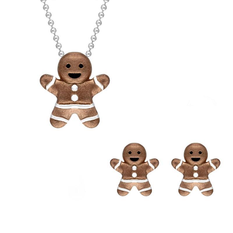 Sterling Silver Rose Gold Plated Gingerbread Man Two Piece Set