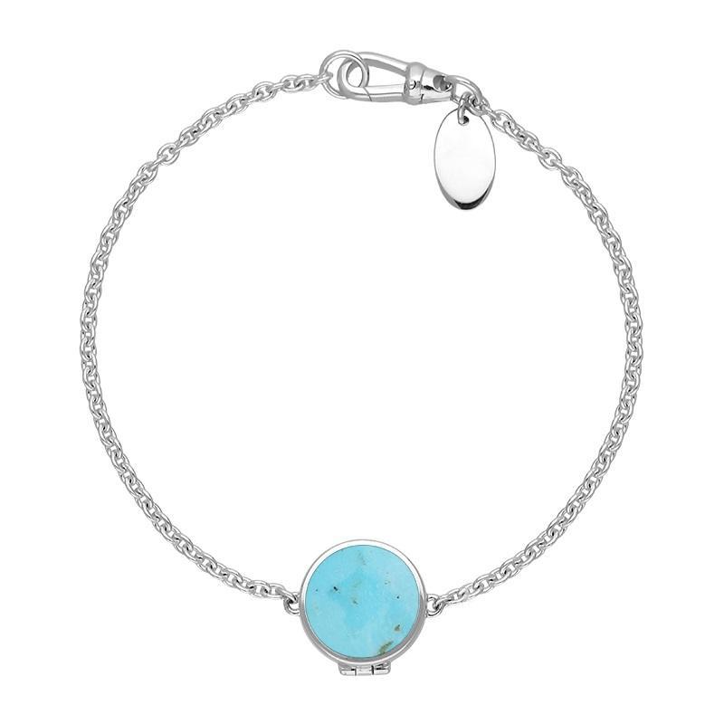 Sterling Silver Turquoise Round Locket Chain Bracelet
