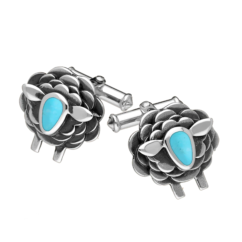 Sterling Silver Turquoise Sheep Cufflinks