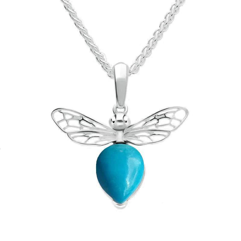 Sterling Silver Small Turquoise Bee Necklace