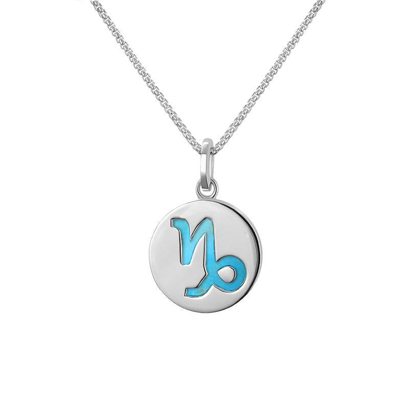 Sterling Silver Turquoise  Zodiac Capricorn Round Necklace