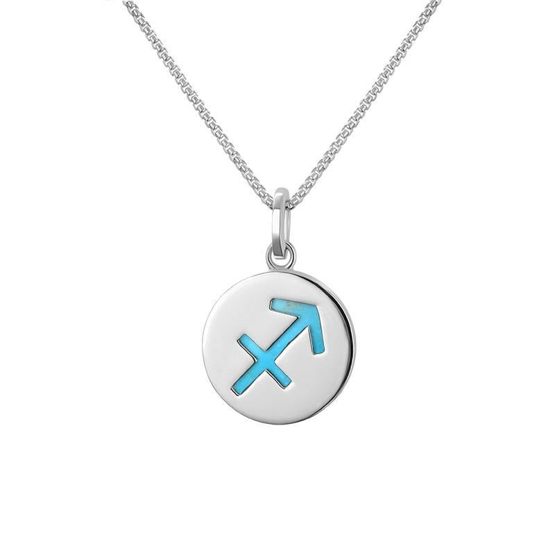 Sterling Silver Turquoise  Zodiac Sagittarius Round Necklace