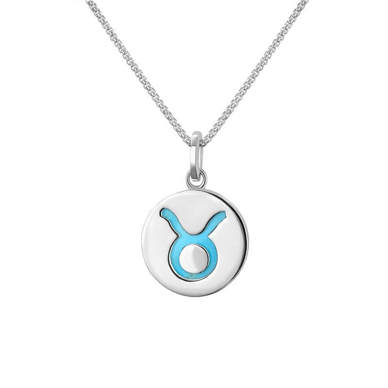 Sterling Silver Turquoise  Zodiac Taurus Round Necklace