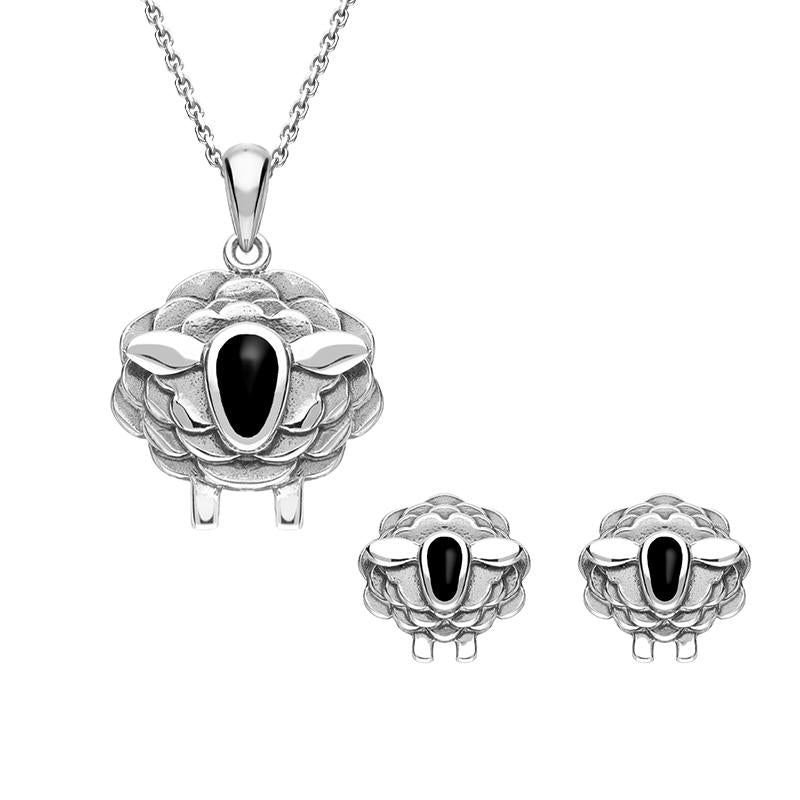Sterling Silver Whitby Jet Sheep Two Piece Set