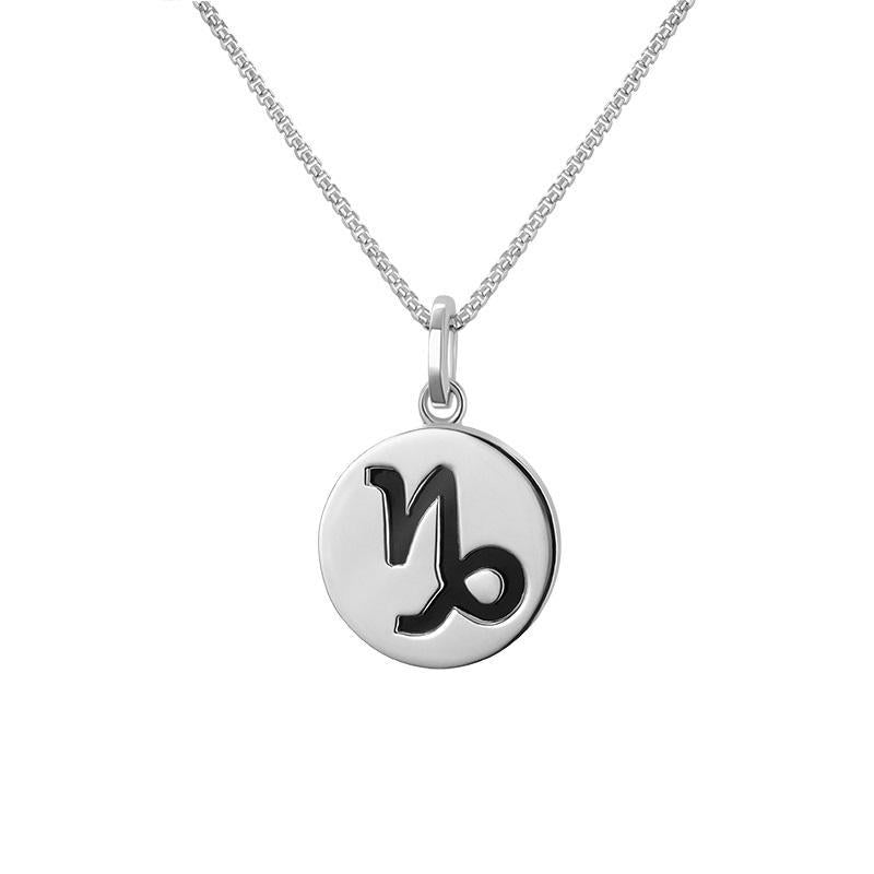 Sterling Silver Whitby Jet Zodiac Capricorn Round Necklace