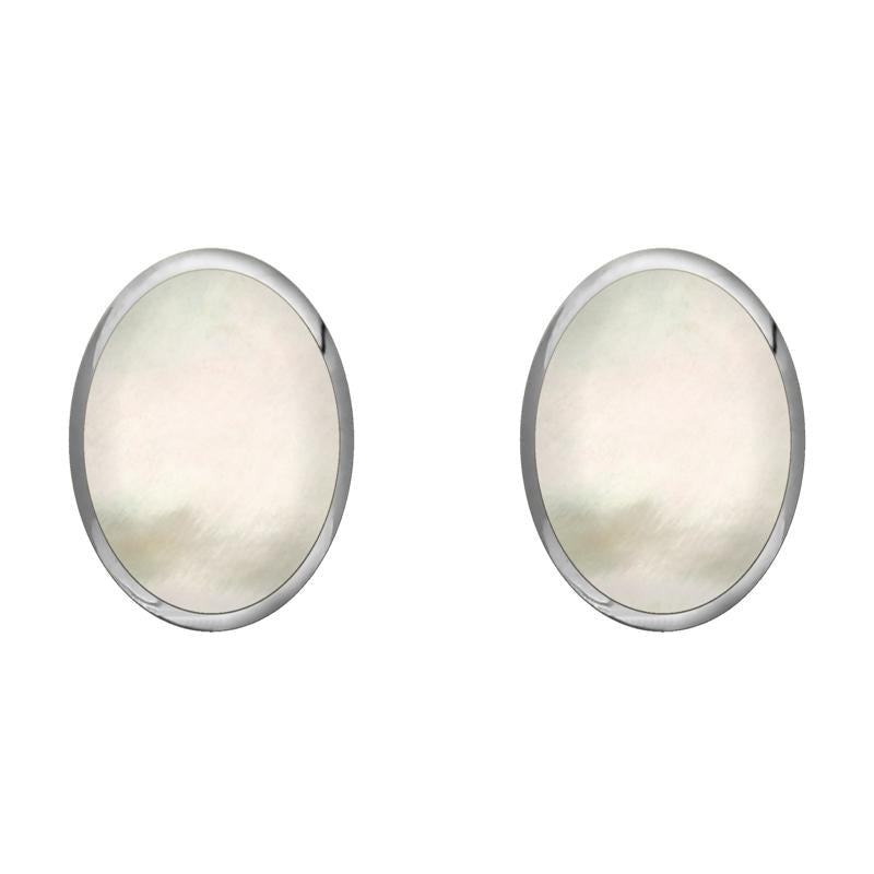 Sterling Silver White Mother of Pearl 8 x 10mm Classic Large Oval Stud Earrings