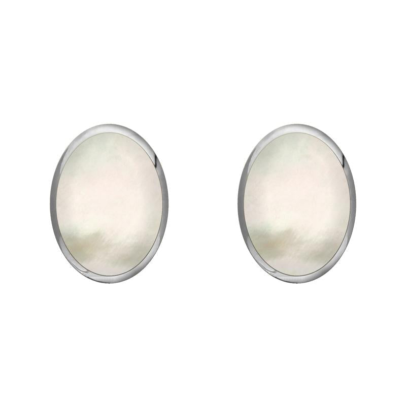Sterling Silver White Mother of Pearl 8 x 6mm Classic Medium Oval Stud Earrings