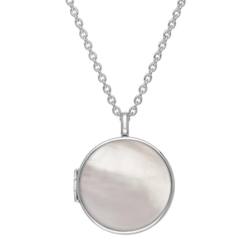 Sterling Silver White Mother of Pearl Large Round Locket