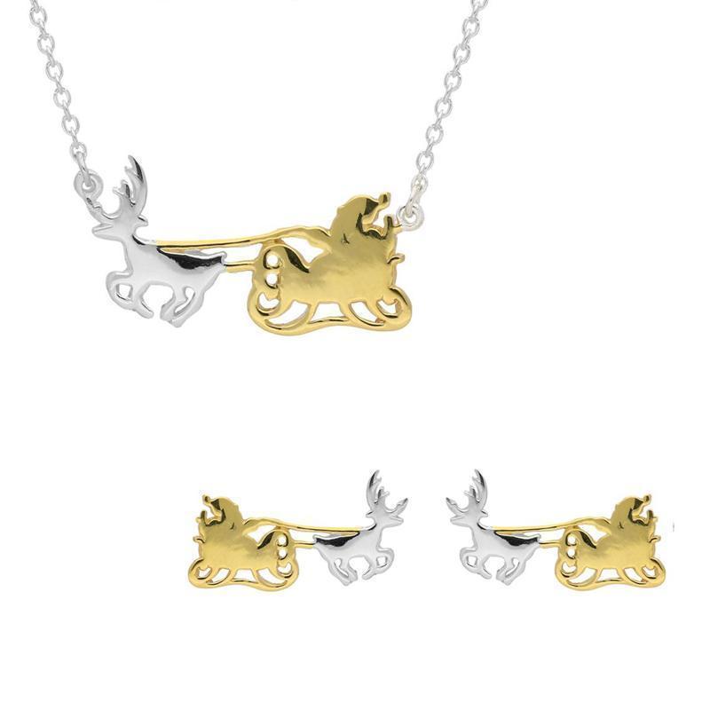 Yellow Gold Plated Sterling Silver Santa’s Sleigh Two Piece Set