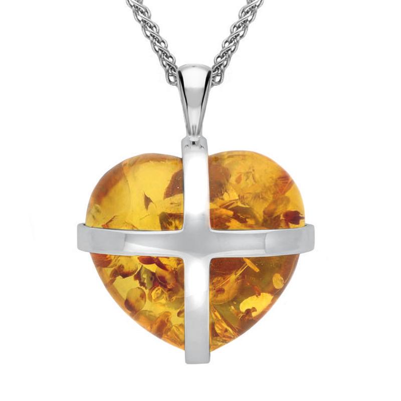 Sterling Sterling Silver Amber Large Cross Heart Necklace