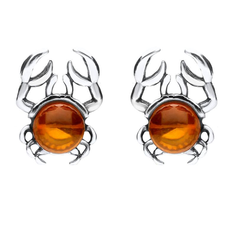 Sterling Silver Amber Crab Stud Earrings
