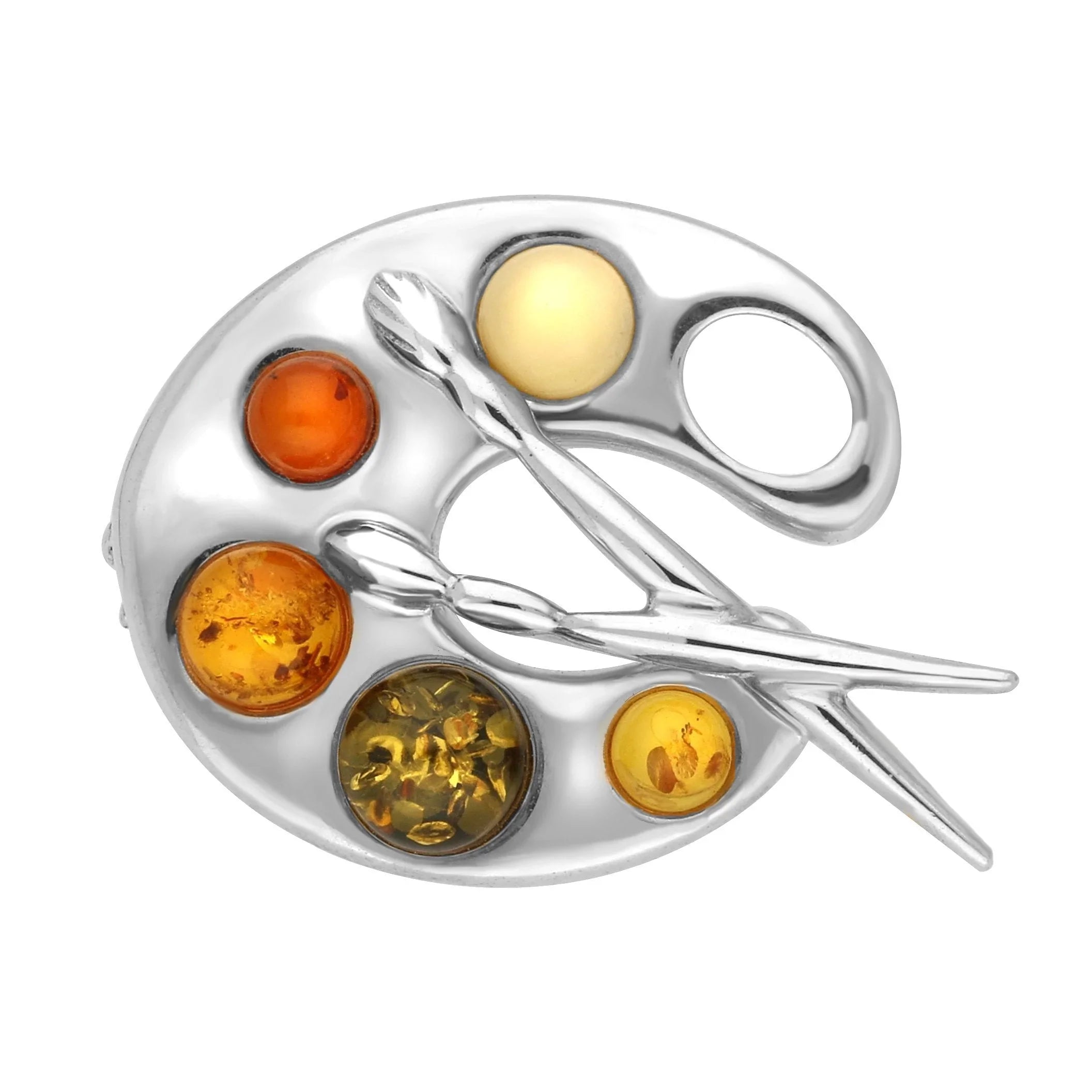 Sterling Silver Amber Palette Brooch