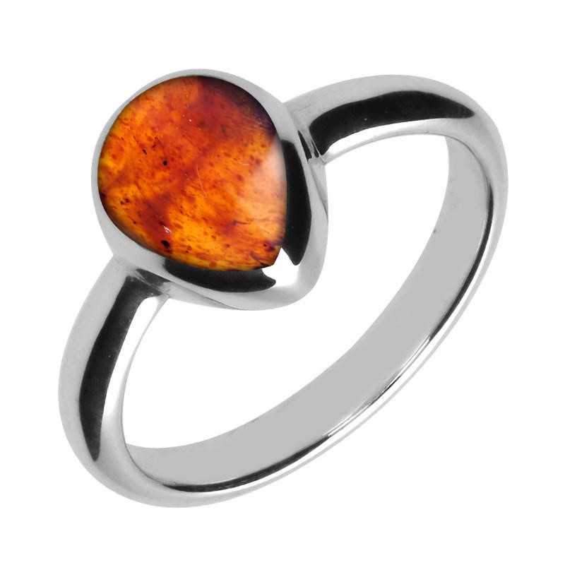 Sterling Silver Amber Pear Shaped Ring