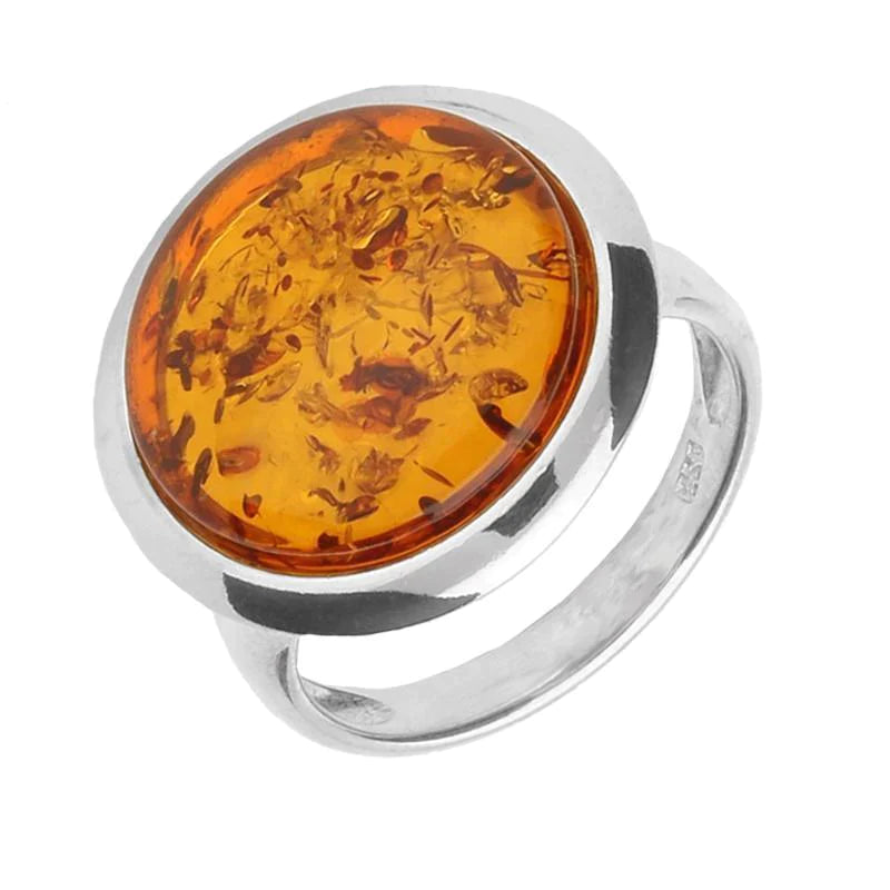 Sterling Silver Amber Round Ring