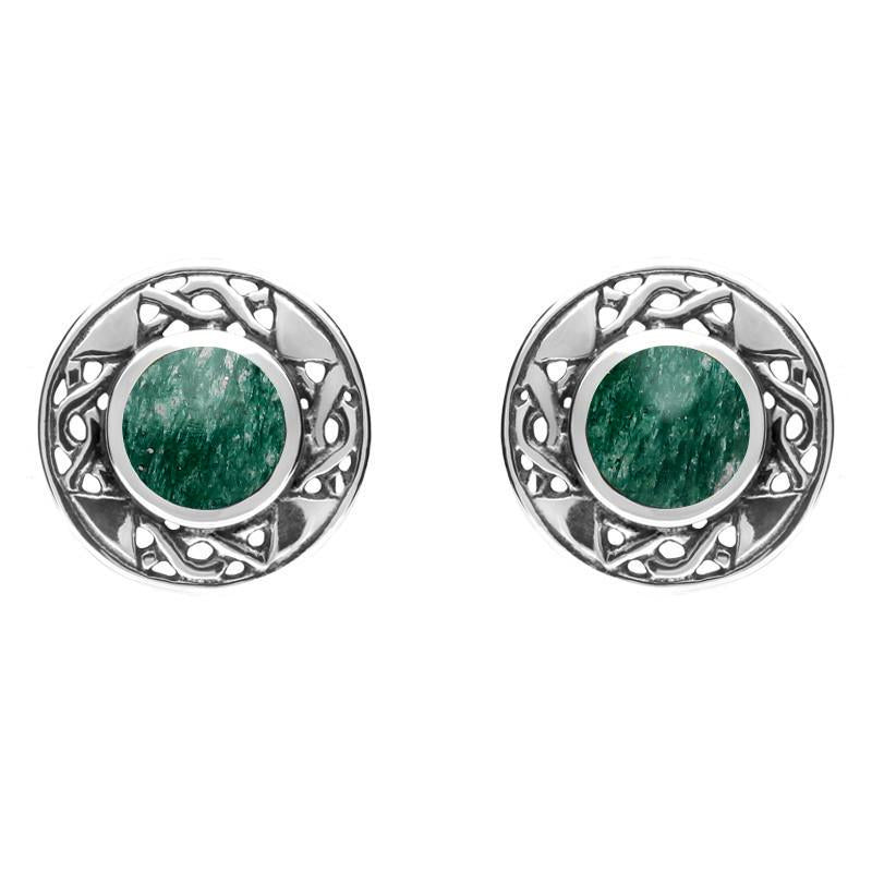 Sterling Silver Aventurine Round Celtic Stud Earrings