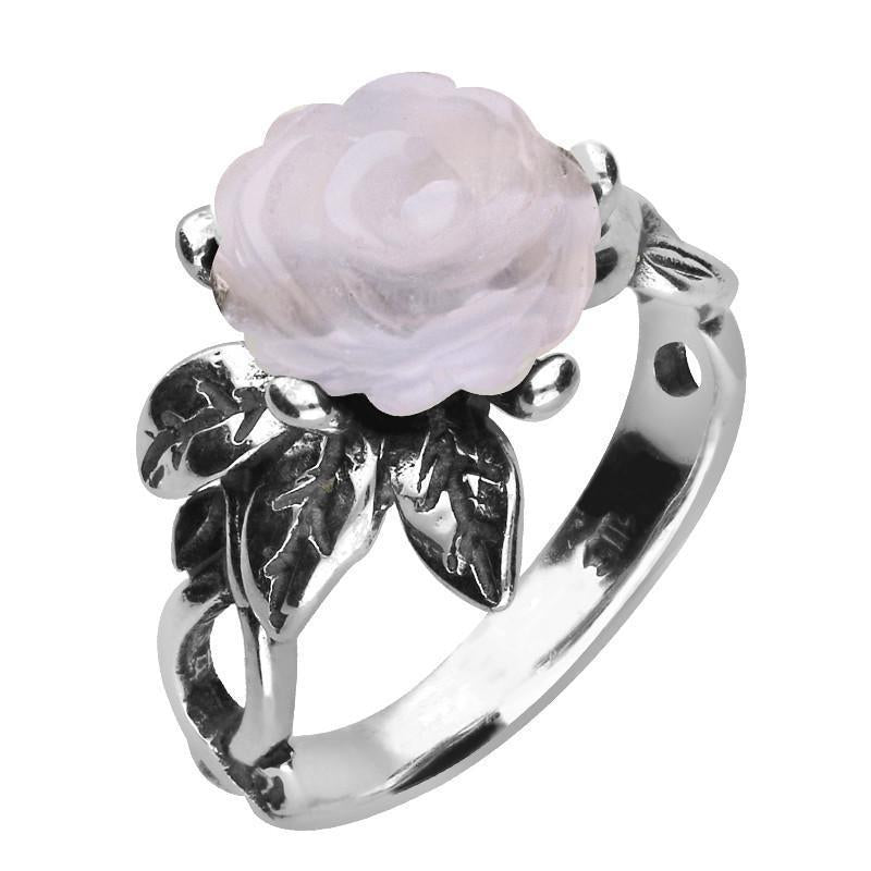 Sterling Silver Blue Chalcedony Tuberose 10mm Rose Leaf Twist Ring