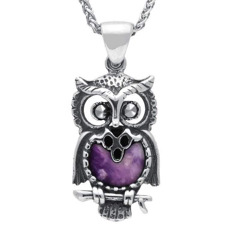 Sterling Silver Blue John Small Owl Necklace