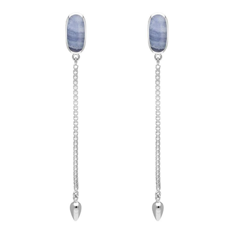 Sterling Silver Blue Lace Agate Lineaire Long Drop Stud Earrings