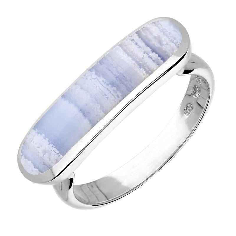 Sterling Silver Blue Lace Agate Lineaire Petite Oval Ring