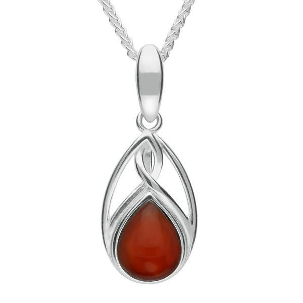 Sterling Silver Carnelian Small Pear Twist Celtic Necklace