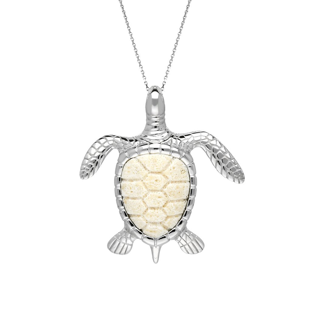 Sterling Silver Coquina Large Single Stone Turtle Necklace