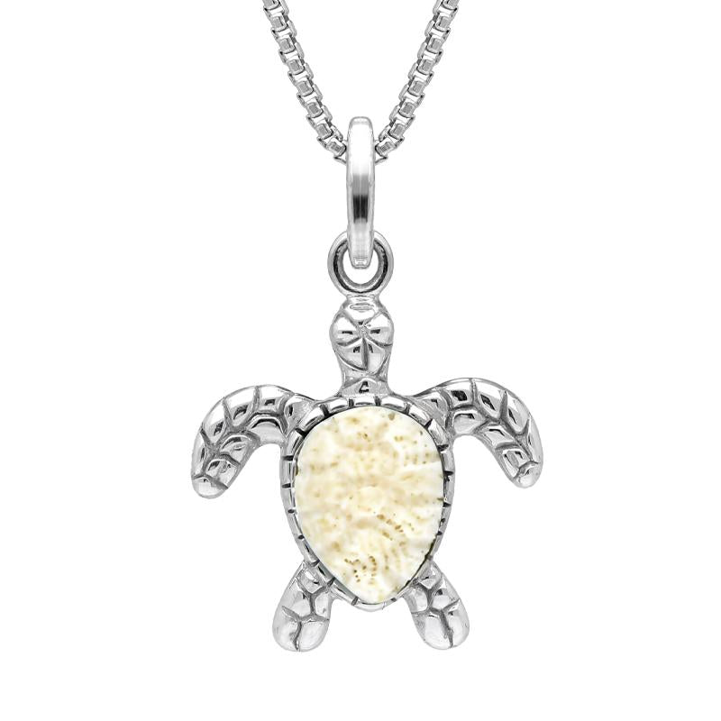Sterling Silver Coquina Tiny Single Stone Turtle Necklace