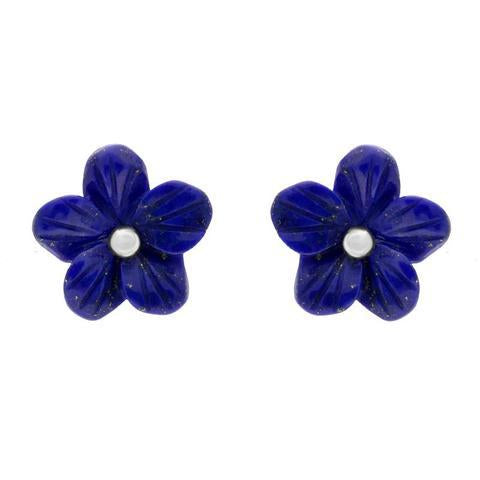 Sterling Silver Lapis Lazuli Tuberose 10mm Pansy Stud Earrings