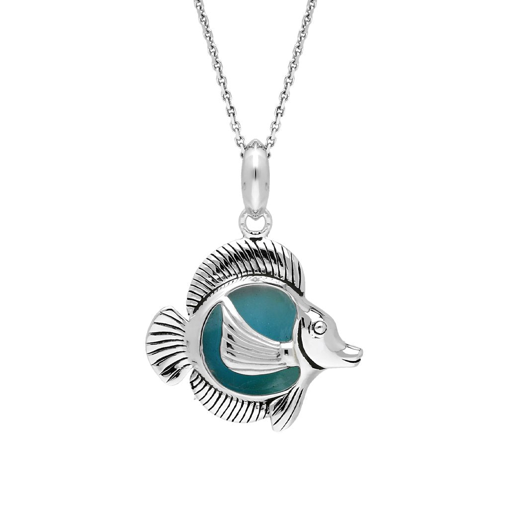 Sterling Silver Larimar Single Stone Angel Fish Necklace