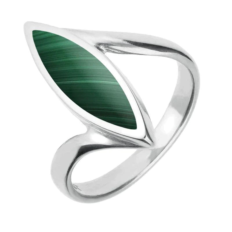 Sterling Silver Malachite Toscana Twist Marquise Ring