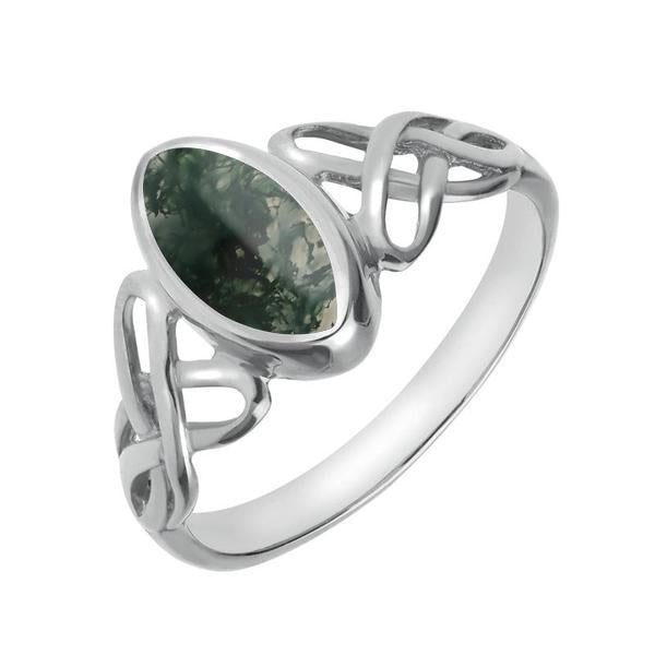 Sterling Silver Moss Agate Marquise Celtic Ring