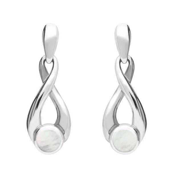 Sterling Silver Mother of Pearl Eternity Loop Drop Earrings