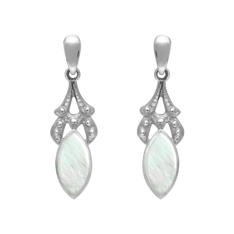 Sterling Silver Mother of Pearl Marquise Drop Earrings