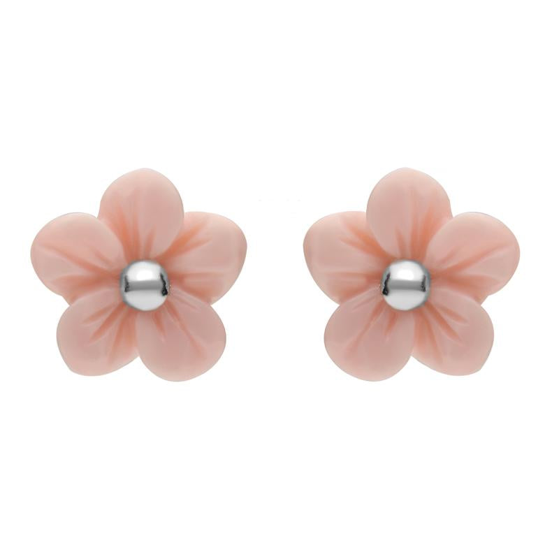 Sterling Silver Pink Conch Tuberose 8mm Pansy Stud Earrings