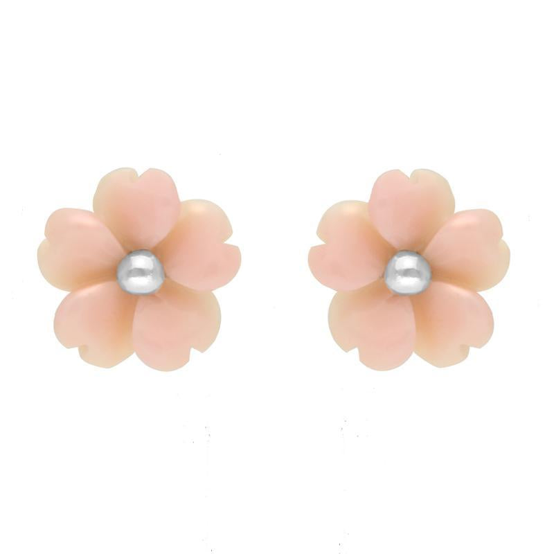 Sterling Silver Pink Conch Tuberose 8mm Gypsophila Stud Earrings