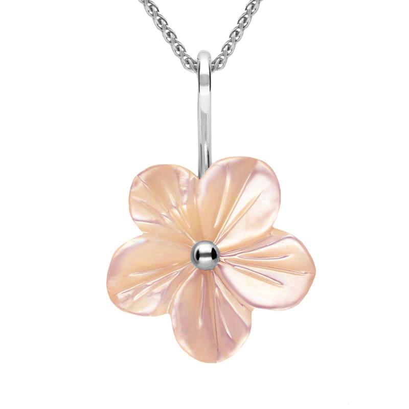 Sterling Silver Pink Mother of Pearl Tuberose 22mm Desert Rose Necklace