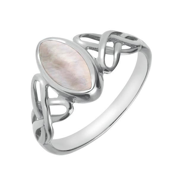 Sterling Silver Pink Mother of Pearl Marquise Celtic Ring