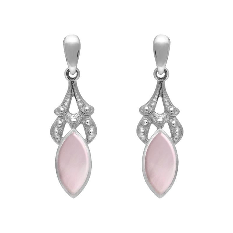 Sterling Silver Pink Mother of Pearl Marquise Drop Earrings