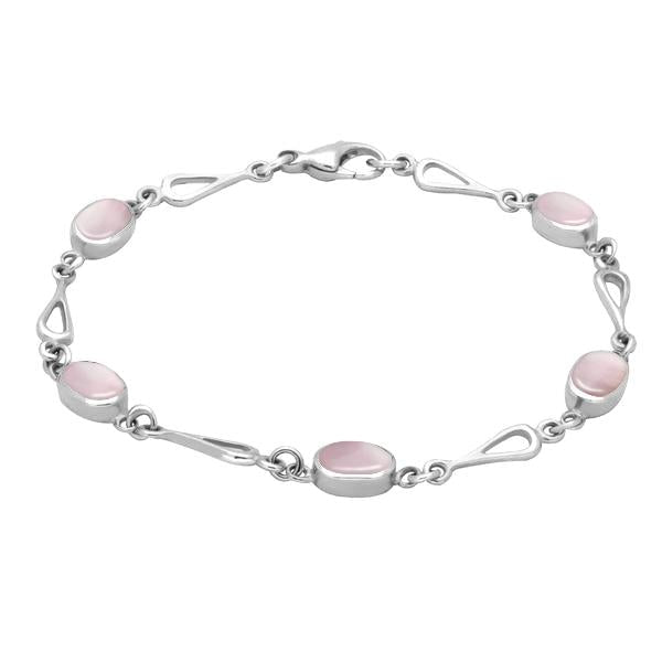 Sterling Silver Pink Mother of Pearl Oval Spoon Link Bracelet