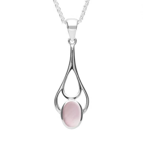 Sterling Silver Pink Mother of Pearl Oval Spoon Necklace