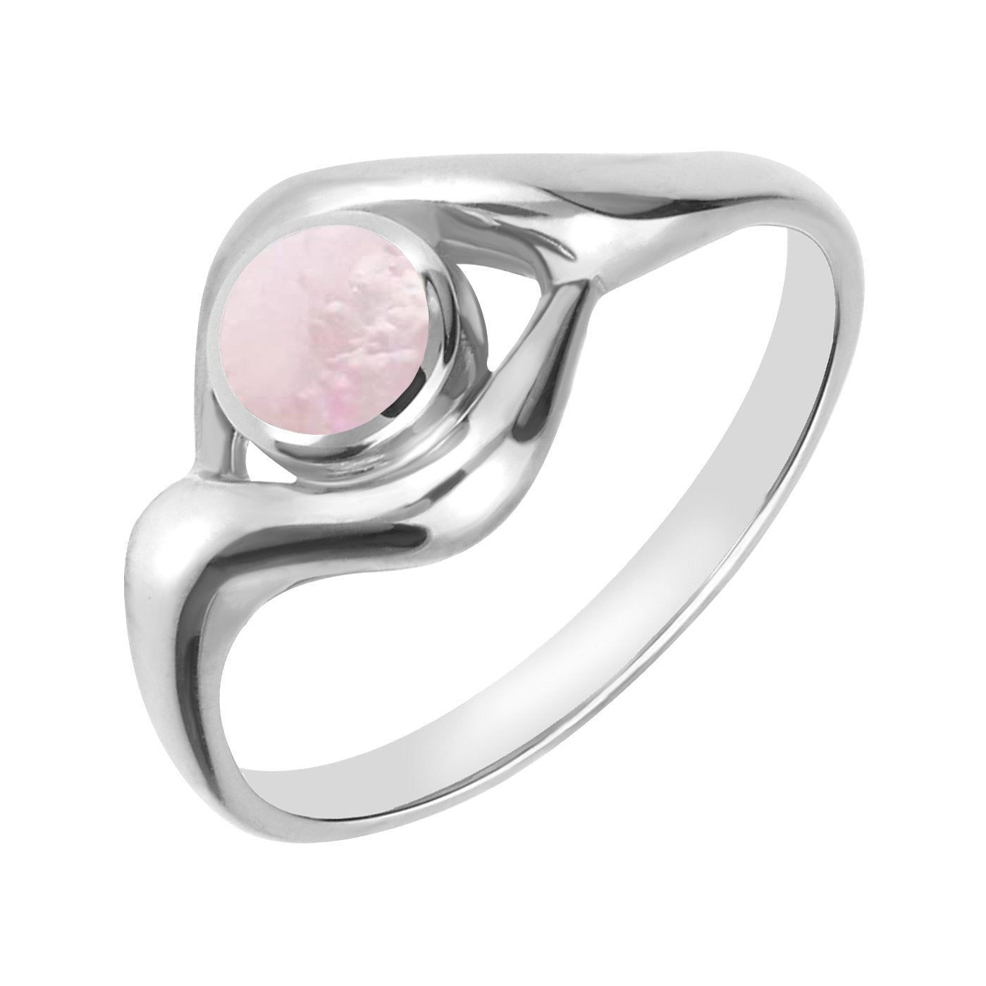 Sterling Silver Pink Mother of Pearl Round Twist Ring