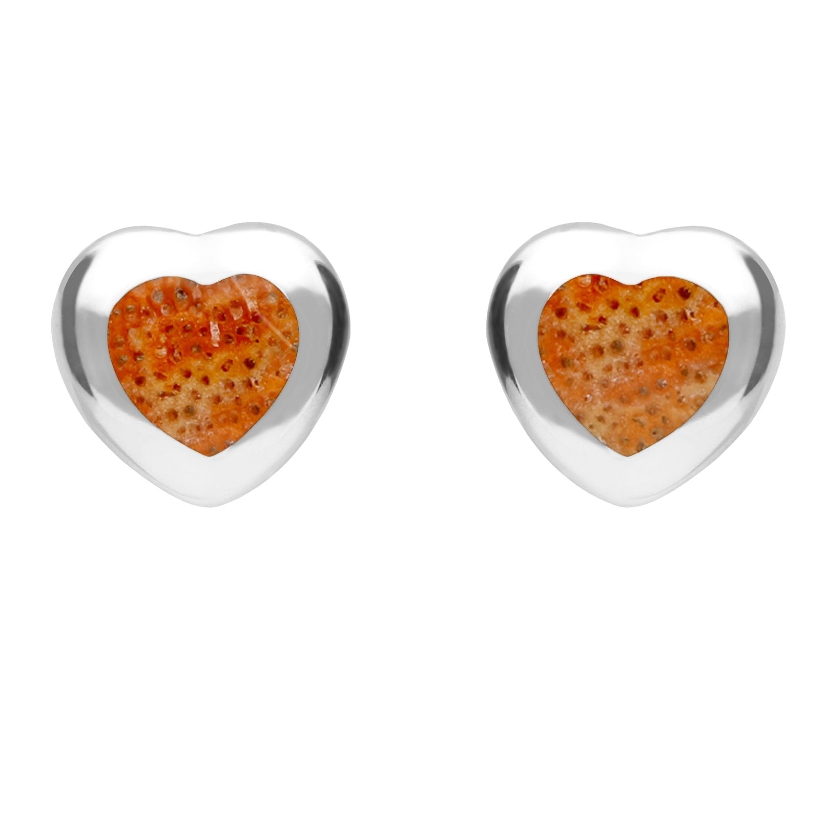 Sterling Silver Red Apple Coral Medium Heart Stud Earrings